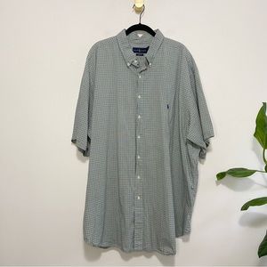 Ralph Lauren Classic Fit Green Blue Plaid Short Sleeve Button Down Shirt
